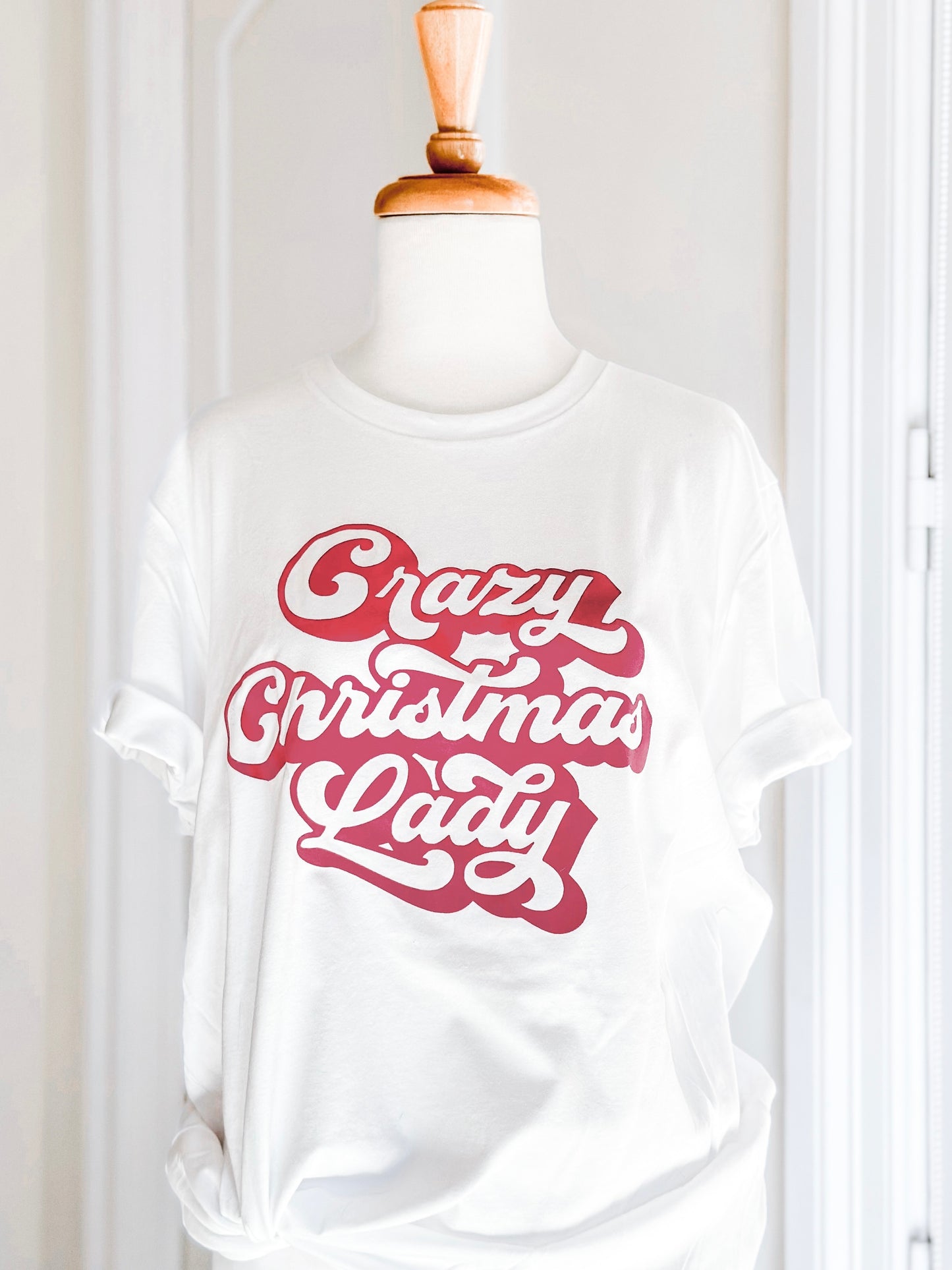 Crazy Christmas Lady. Tee in White
